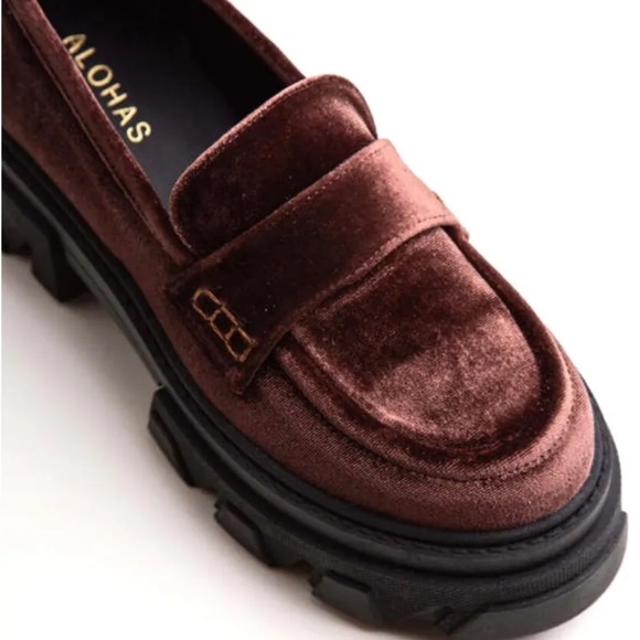 Free People Alohas Trailblazer Velvet Platform Loafer Lug Sole Brown - Picture 3 of 9